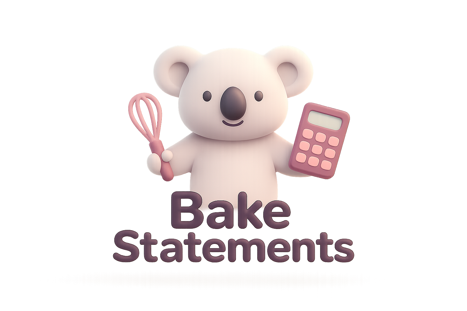 Friendly koala baker with whisk and calculator - BakeStatements mascot